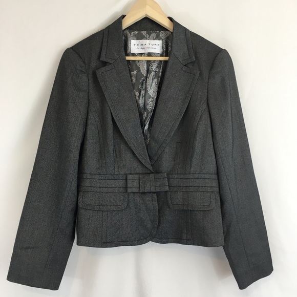 Trina Turk Wool & Silk Cropped Blazer Grey Sz 12 - Picture 1 of 7